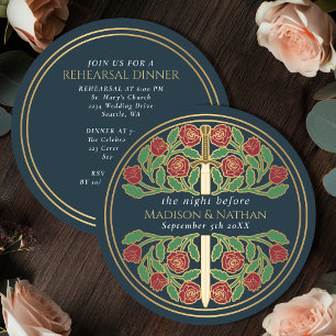 Invitación Espada floral de oro gris Ensayo de boda real