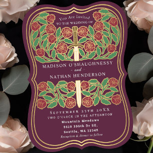 Invitación Espada floral medieval real Mauve boda