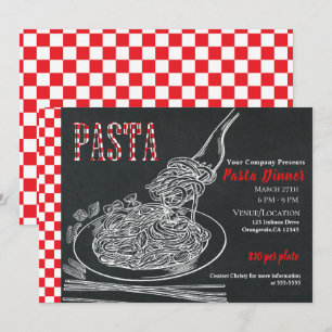 Invitación Espaguetis Pasta Rústica Tiza Evento Cena Fiestas