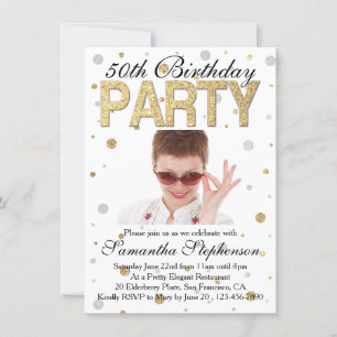 Invitación Espalda de oro Confetti Foto 50 cumpleaños