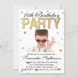 Invitación Espalda de oro Confetti Foto 70 cumpleaños