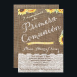 Invitación España 1ª Comunión Invita a Latina Chica<br><div class="desc">Primera Comunión Invita con girasoles alegres contra un fondo de efecto de encaje en burlap para el día especial de su hija</div>