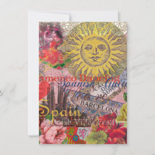 Invitación España Vintage Sol Viaje Collage Retro Europa