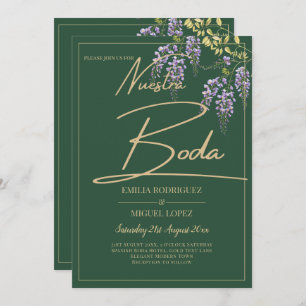 Invitación Español All-in1 WISTERIA Gold Text Green BODA