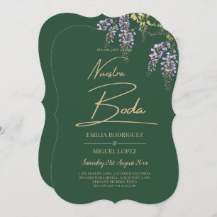 Invitación Español All-in1 WISTERIA Gold Text Green BODA Invi