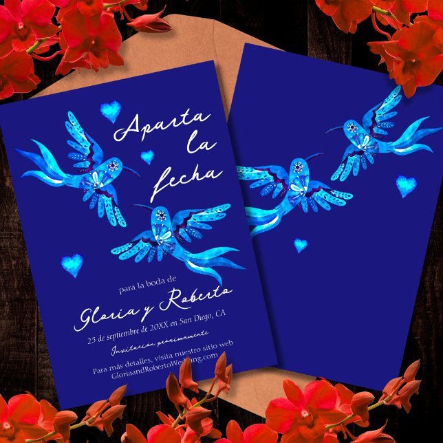 Invitación Español, Aparta la fecha Boda Colibrí Azul (Subido por el creador)