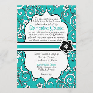 Invitación Español azul y negro Quinceañera