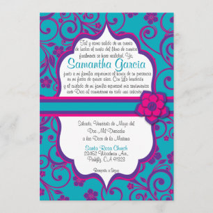 Invitación Español azul y púrpura Quinceañera