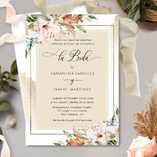 Invitación Español, elegante Boda floral de Rubor Terracotta 