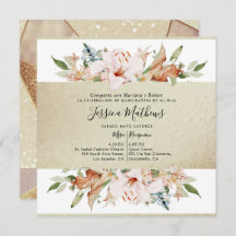 Español, Elegante Oro Champagne Floral Quinceañera