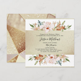 Invitación Español, Elegante Oro Champagne Floral Quinceañera