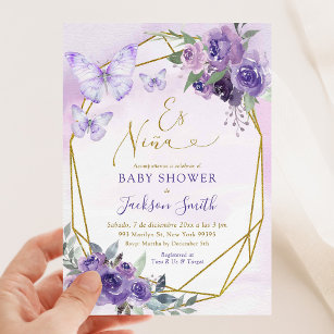 Invitación Español Es Niña Morple Floral Baby Shower