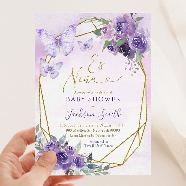Invitación Español Es Niña Morple Floral Baby Shower (Subido por el creador)