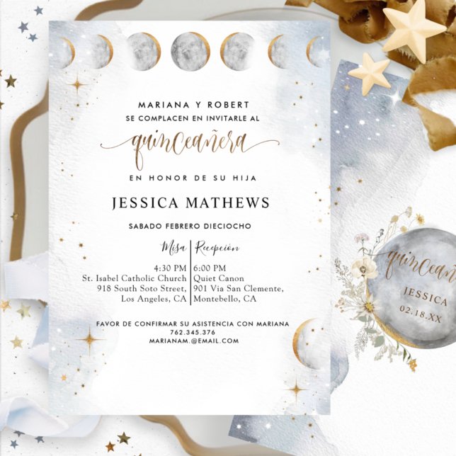 Invitación Español, Oro, Quinceañera Celeste de Plata Blanca (Subido por el creador)