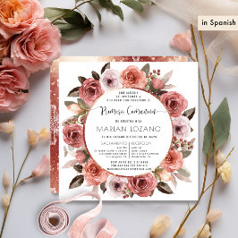 Invitación Español, Primera Comunión, Floral Rosa Dorado
