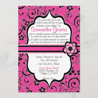 Invitación Español Quinceañera del rosa y del negro