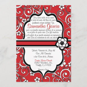 Invitación Español rojo y negro Quinceañera