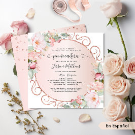 Invitación Español, rosa, oro Rosa, quinceanera floral de Rub