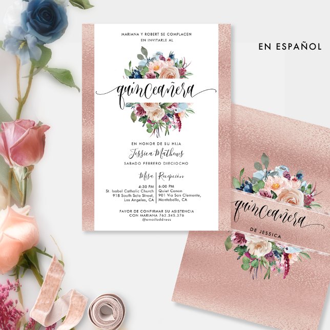 Invitación Español, Rosa Pastel Floral Quinceañera Inv (Subido por el creador)