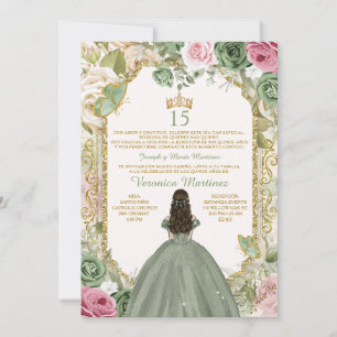 Invitación Español Rosado y Oro 15 Años Princesa Nacimiento