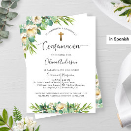 Invitación Español, Verde Vegetación Blanco Amarillo Floral C