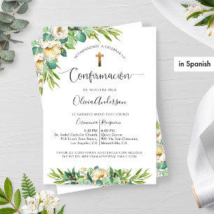 Invitación Español, Verde Vegetación Blanco Amarillo Floral C
