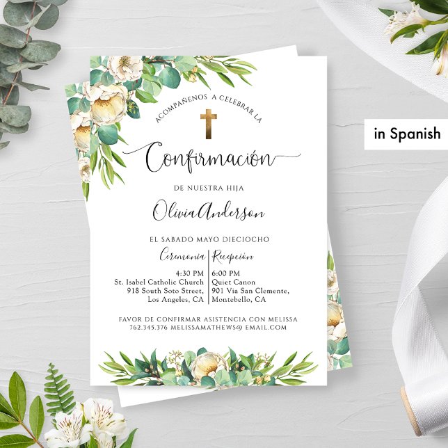 Invitación Español, Verde Vegetación Blanco Amarillo Floral C (Subido por el creador)
