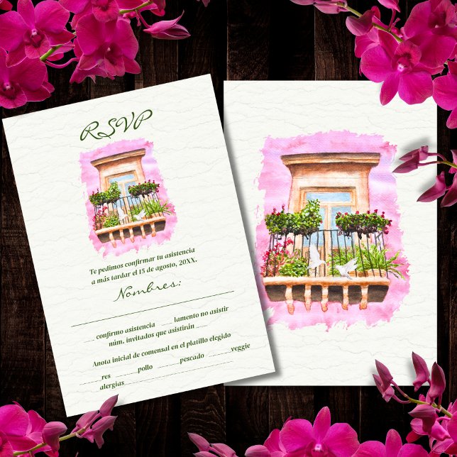 Invitación Español, Watercolor Town Balcony Boda mexicano (Subido por el creador)