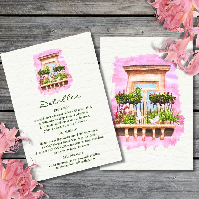 Invitación Español, Watercolor Town Balcony Boda mexicano (Subido por el creador)