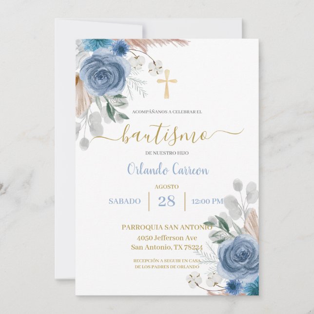 Invitación española al bautismo azul (Anverso)