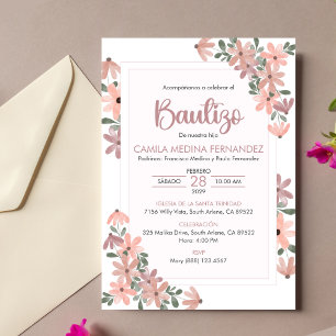 Invitación española Bautizo Boho flor bautismo