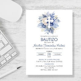 Invitación española Bautizo Flores Azules Bautismo