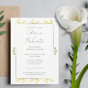Invitación Española, Boda Alcatraces Oro Minimalista Matrimon