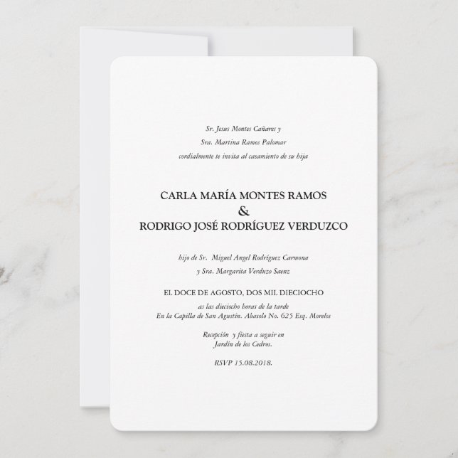 Invitación española clásica simple de la boda (Anverso)