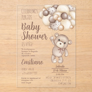 Invitación española de Acrylic Teddy Bear Baby Sho