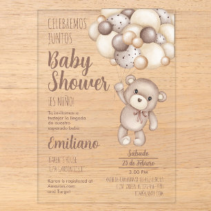 Invitación española de baby shower de oso de peluc