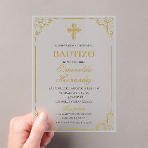 Invitación española de bautizo acrílico
