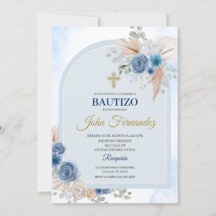 Invitación española de Blue Floral Bautizo