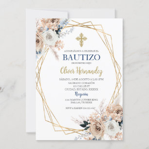 Invitación española de Blue Floral Bautizo