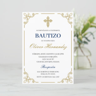 Invitación española de Blue Floral Bautizo