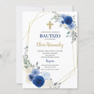 Invitación española de Blue Floral Bautizo
