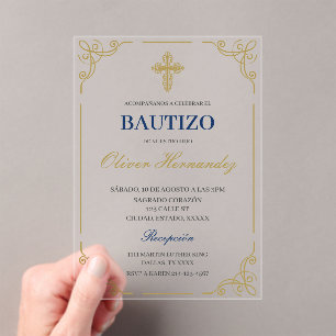 Invitación española de Blue Floral Bautizo