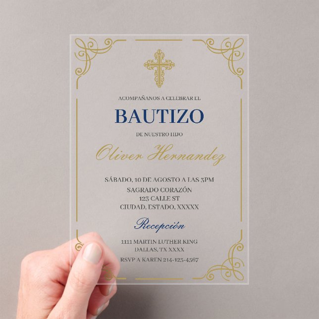 Invitación española de Blue Floral Bautizo (Insitu (portátil))