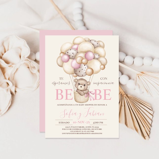 Invitación española de Chica de Baby Shower Bear B (Subido por el creador)