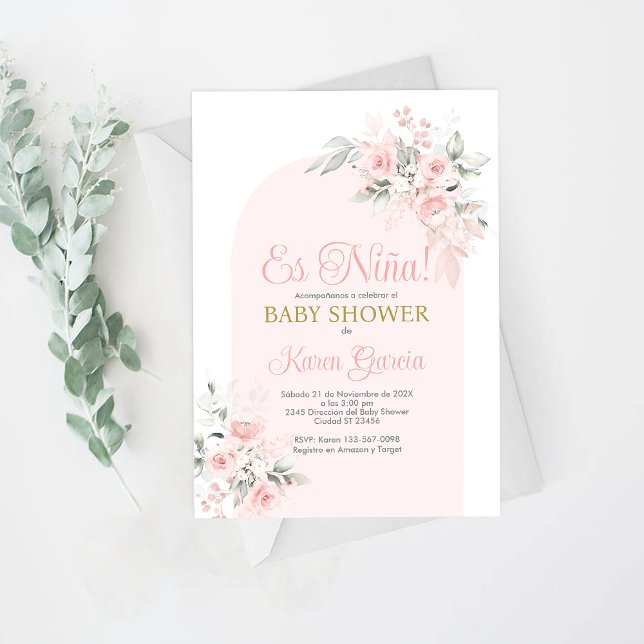 Invitación española de Chica de Baby Shower con fl (Subido por el creador)