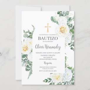 Invitación española de Floral blanca Bautizo