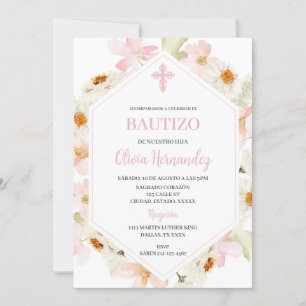Invitación española de Floral rosa Bautizo
