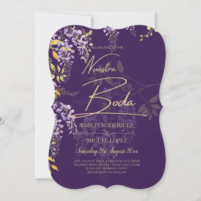 Invitación española de Nuestra Boda Lilac Wisteria (Anverso)