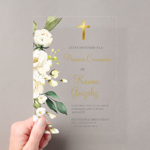 Invitación española de primera comunión floral bla