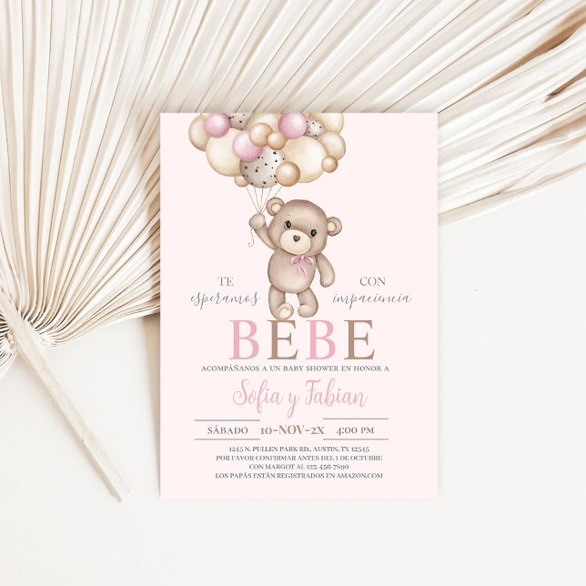 Invitación española del Chica de Baby Shower Oso R (Subido por el creador)